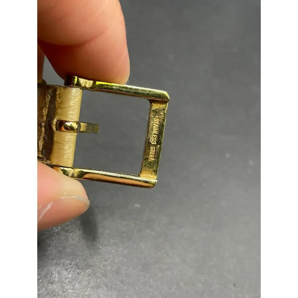 DKNY NY-4759 Mother of Pearl Dial Crystal Bezel Gold Tone Watch Leather Band